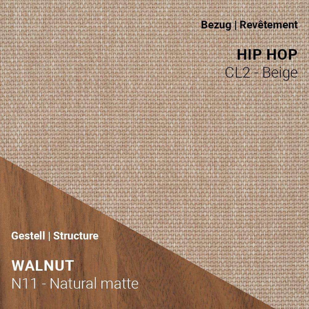 CUORI Stuhl mit Hip Hop CL2 Beige Stoff und N11 Walnussbeinen in natürlichem Finish