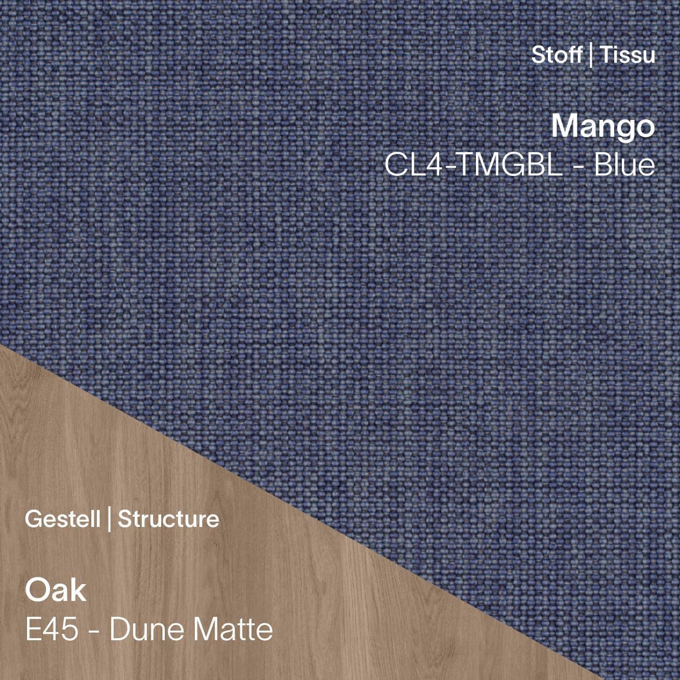 Mobitec CUORI mit Mango CL4 Blue Stoff und E11 Eiche Natural Matte Beinen
