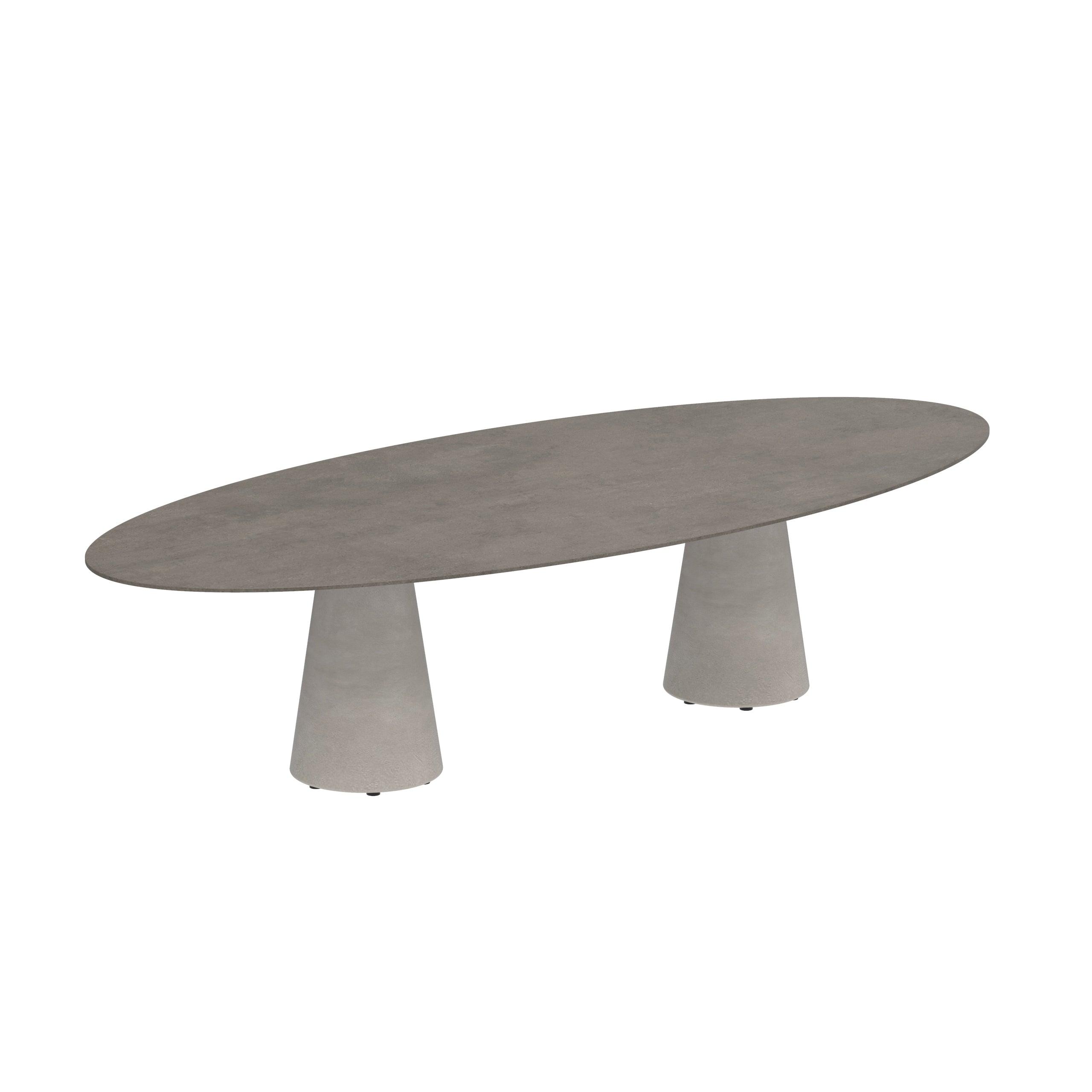 Esstisch CONIX Ellipse 320 cm mit Cement Grey Concrete Base und brauner Terra Marrone Platte – stilvolle Erdtöne in großformatigem Design