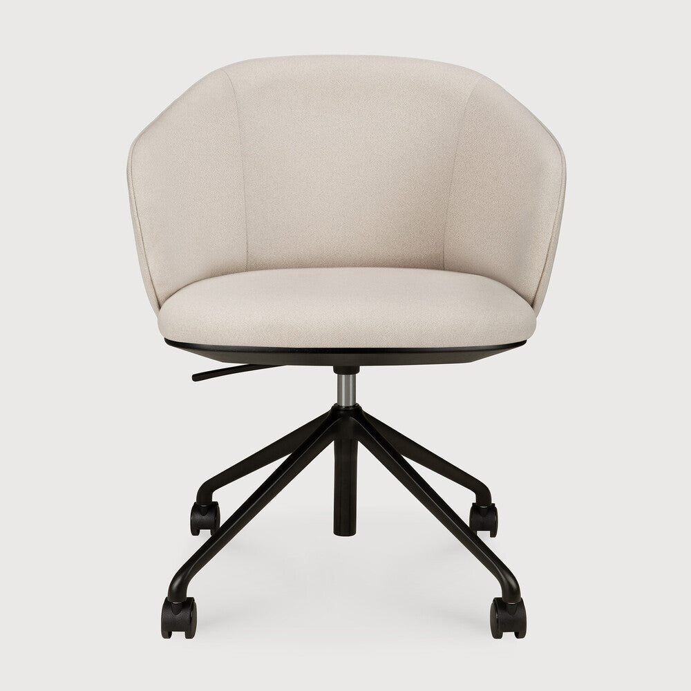 UNDA office chair with a padded seat shell in Salt and a base with casters, viewed from the front.