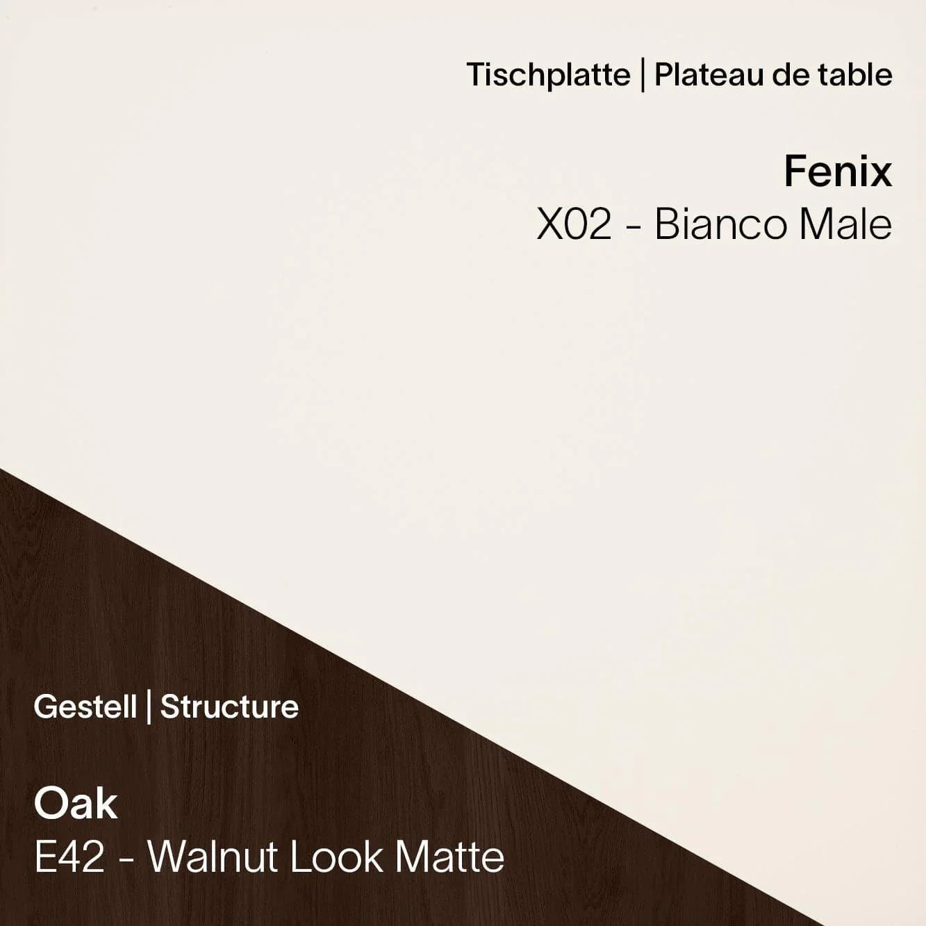 Tischplatte Fenix x02 Bianco Male auf Gestell in Walnut Look (E42)
