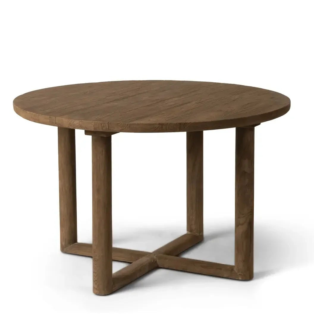 Runder Esstisch JUSTIN Ø120 cm – moderner Massivholztisch aus Teakholz mit klarer Form, ideal für kleine Essbereiche, Küche oder Wintergarten