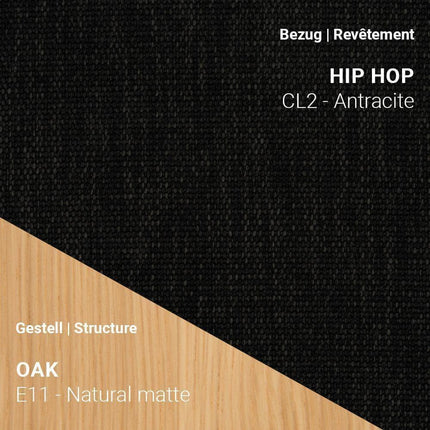 Stuhl KNUT C0110 von Mobitec mit Stoff Hip Hop Anthracite und Eiche Natural Matte – modernes Grau auf natürlichem Holz