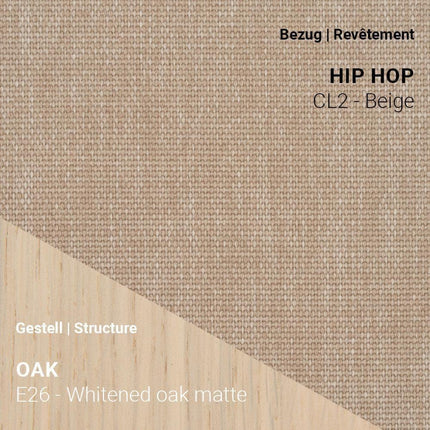 Zeitloser Holzstuhl LOLA C3012 mit hellem Bezug und Eiche Whitened Matte Untergestell