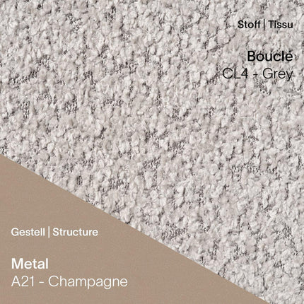 Mobitec LOLA C3212 in Bouclé Grey mit edlem champagnerfarbenem Untergestell