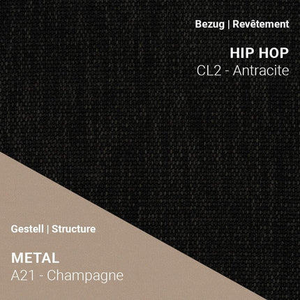 Stuhl LOLA C3212 mit anthrazitfarbenem Bezug und elegantem A21 Gestell in Champagne