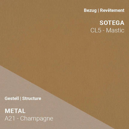 Stuhl in hellem Mastic-Ton mit elegantem A21 Metallgestell in Champagne