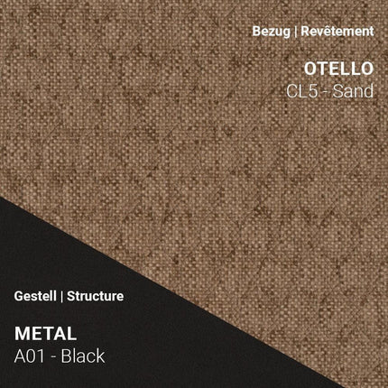 Mobitec LOLA C3612 mit Otello Sand und A01 Metal Black – ruhiges Sandbeige auf schwarzem Metallrahmen