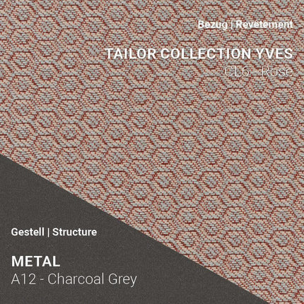 LOLA C3612 in Tailor Yves Rose mit A12 Charcoal Grey – femininer Stoff mit kühlem Metall kombiniert