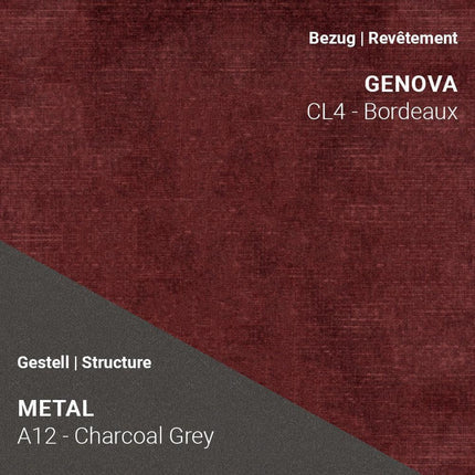Stuhl LOLA C4110 in Bordeaux mit A12 Metal Charcoal Grey – tiefe Farbkombination für moderne Räume