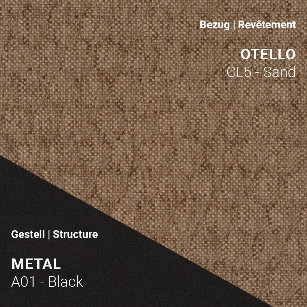 Stapelbarer Stuhl PAMP C1110 in sandfarbenem Otello-Stoff mit schwarzem Metallgestell A01