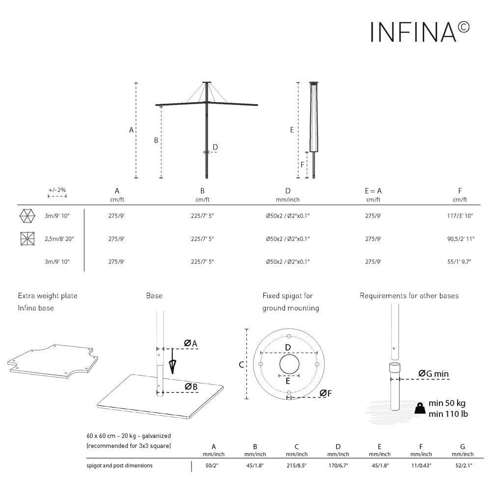 Sonnenschirm INFINA Aluminium - Ø300 _ Umbrosa _SKU INFRO300ALU-CANVAS-UM-INGROUNDANCHORAGE