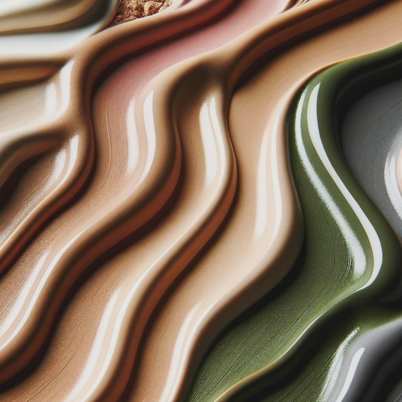 Detailaufnahme verschiedener Fellfarben und Oberflächen von SPOTTED. in Beige, Braun, Rosa und Grün.