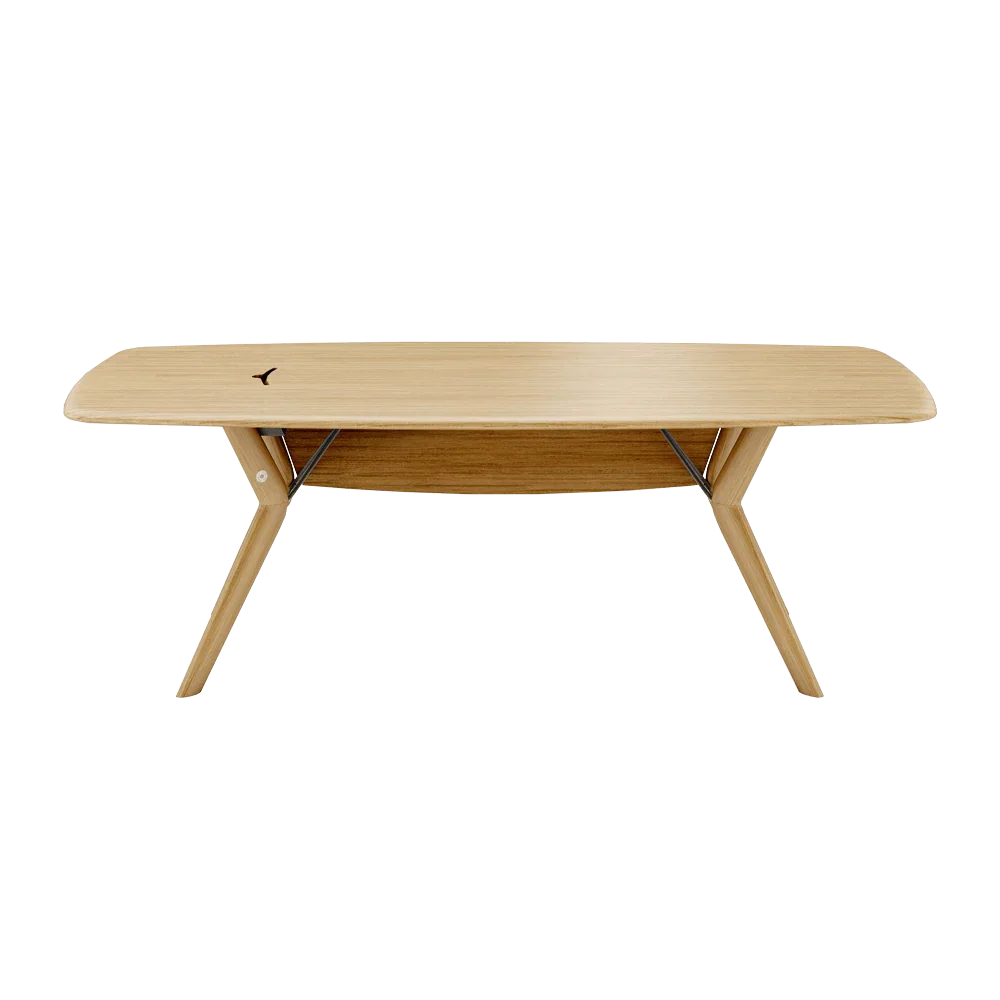 Arbeitstisch TRAVA T4714 aus Eiche, Seitenansicht mit schlankem Untergestell und massiver Tischplatte