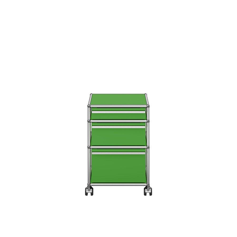Rollcontainer M63 von USM Haller in ikonischem USM Grün – modularer Designcontainer für kreative Büros, Homeoffice oder Arbeitszimmer im Architektenstil