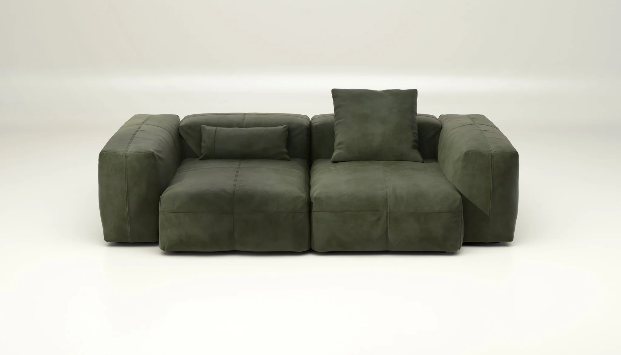 Olive Sofa mit Kissen – Vetsak SET 02 M aus feinem Leder für exklusives Wohngefühl