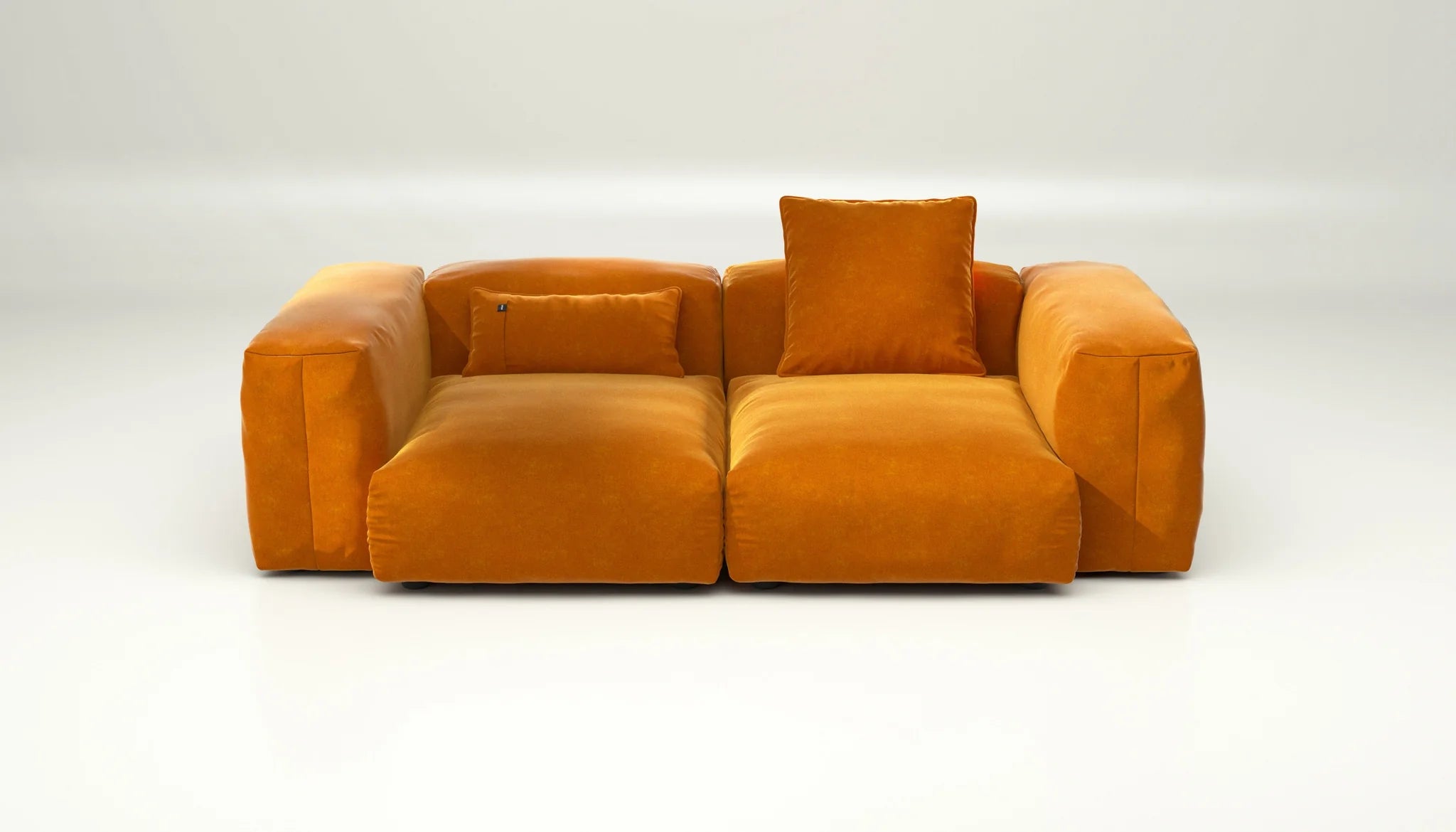 Suave Orange Blaze Sofa mit Kissen – Vetsak SET 02 M als farbintensives Highlight im Raum
