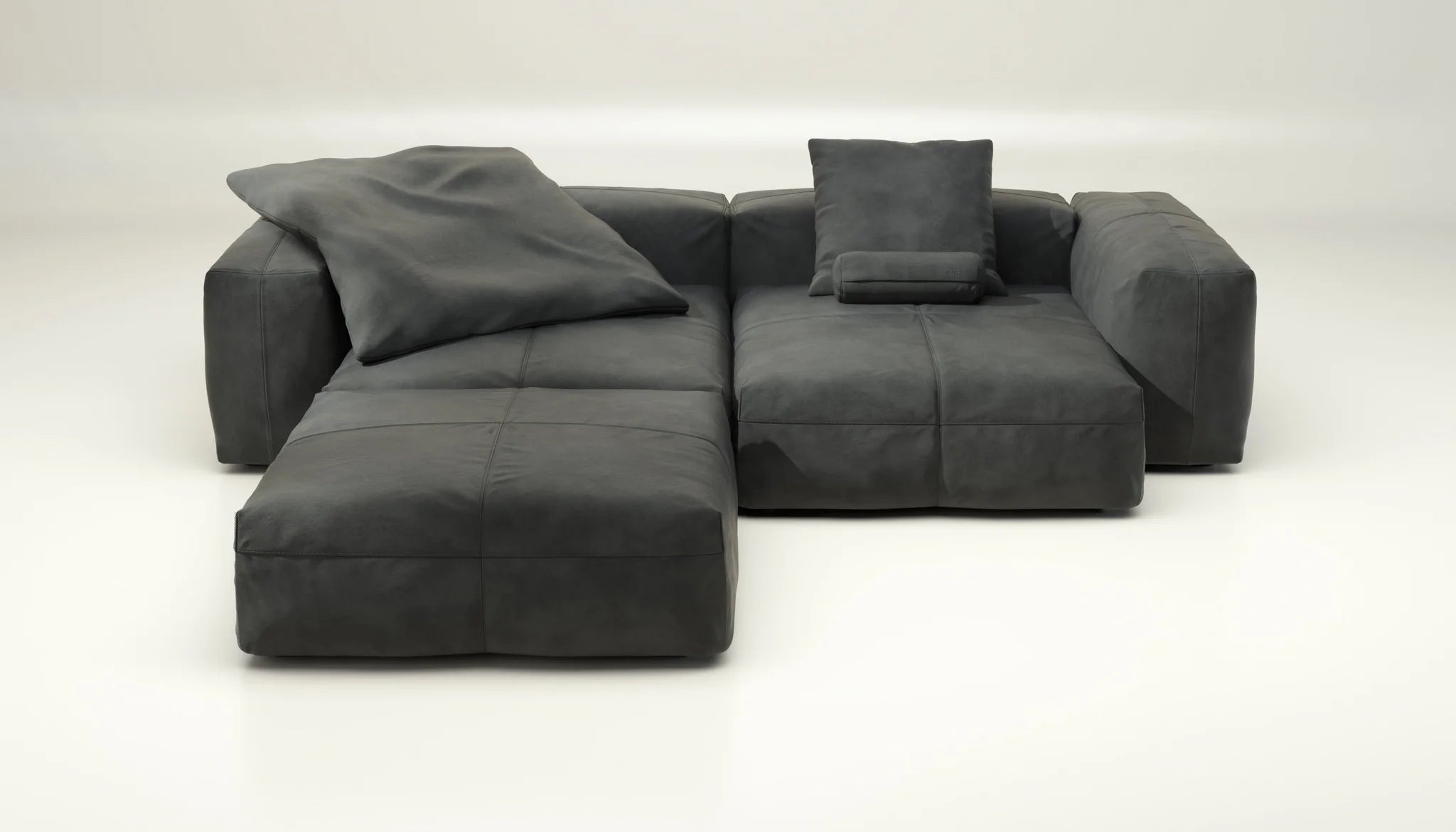 Leder Sofa Dark Grey mit Kissen – Vetsak SET 03 in edler Verarbeitung für gehobenes Interieur