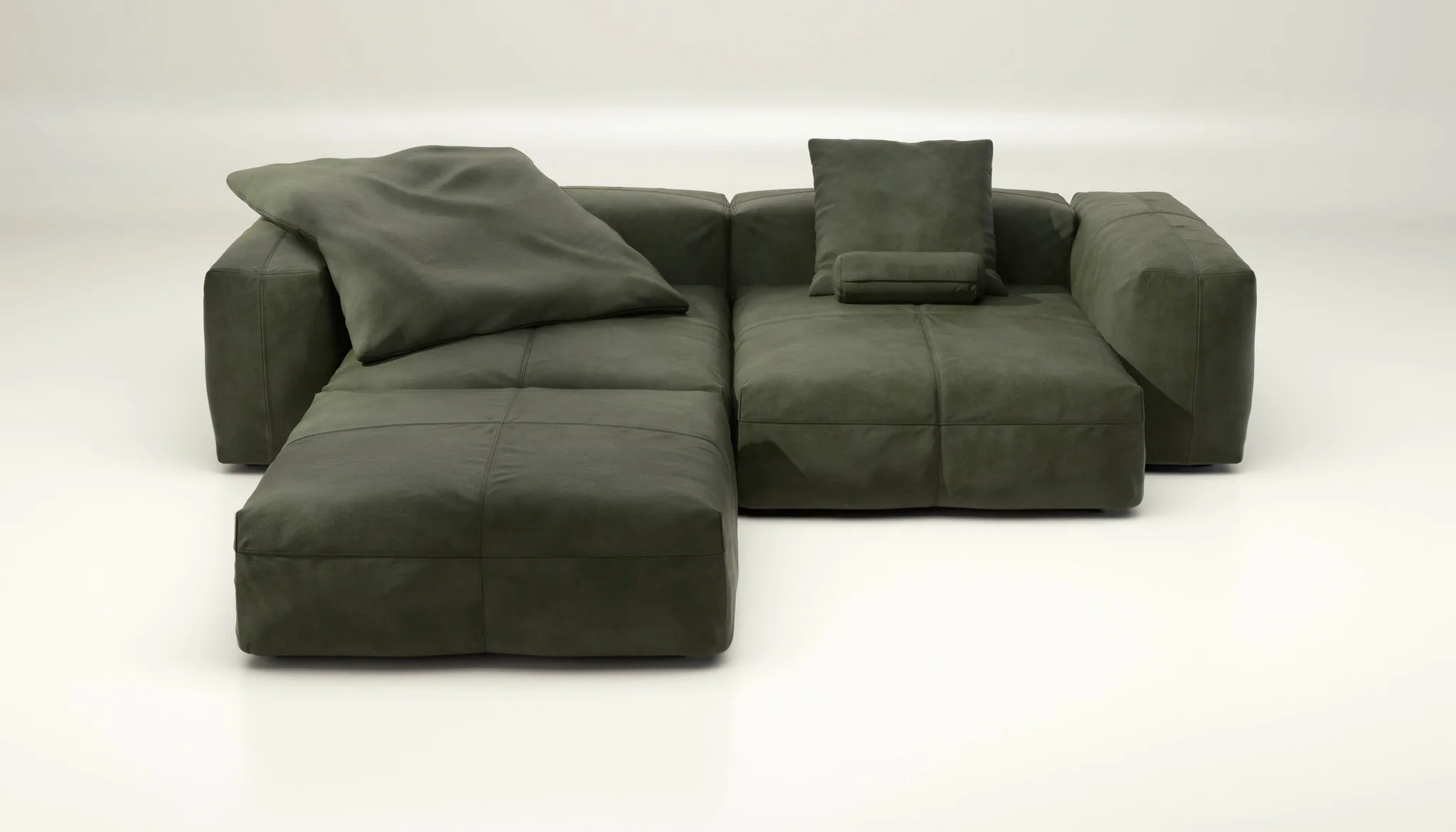Olive Sofa mit Kissen – Vetsak SET 03 als modulares Ledermöbel mit Charakter