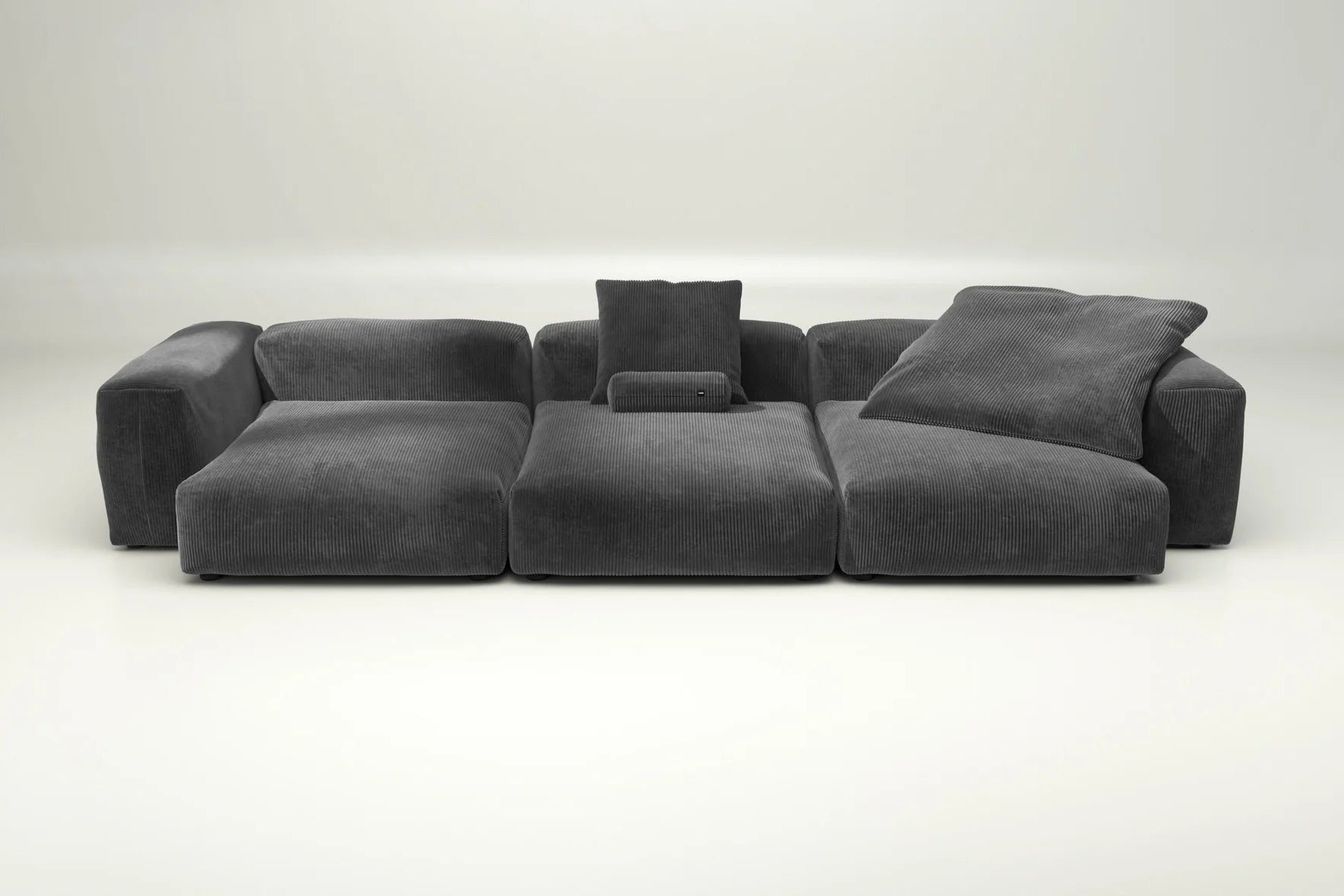 Modulsofa Set 05 von Vetsak mit Cord Velour in Dark Grey – mit Kissenset, graphitfarbenes Design für stilvolle Komfortzonen