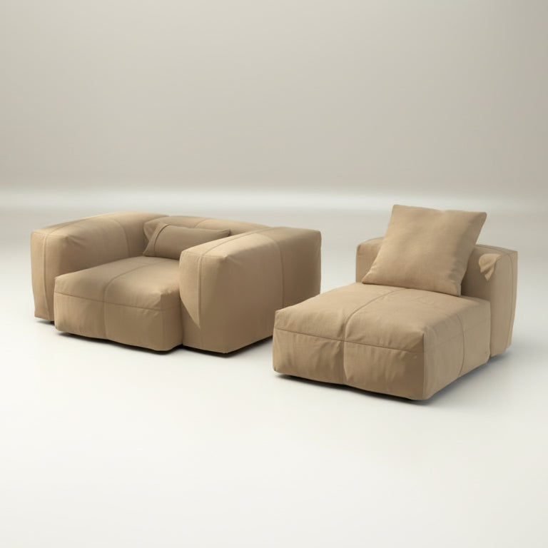 vetsak Sofa SET 02 M als klassischer Zweisitzer im Echtleder Beige, mit getrenntem Modul und Kissen – stilvolles Design mit natürlicher Lederstruktur und flexiblem Aufbau