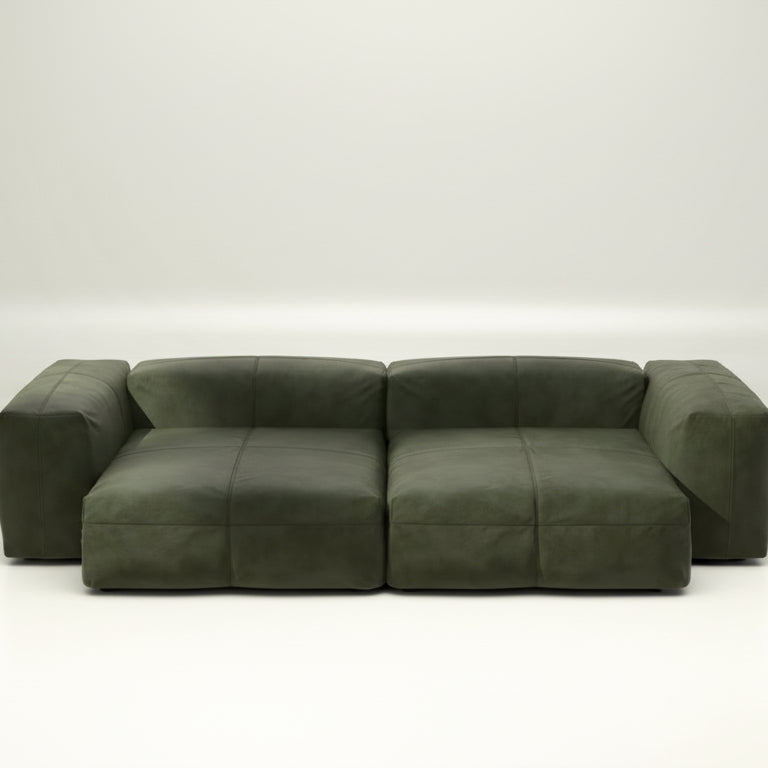 XL-Lounge-Sofa SET 02 mit Echtleder in Olive – moderner Chic trifft weiche Haptik