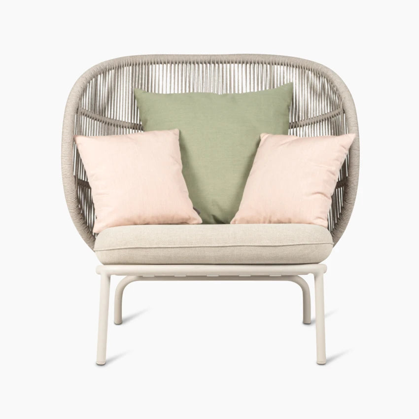 Vincent Sheppard KODO COCOON Garden Armchair in Dune White with Seat and Decorative Pillows