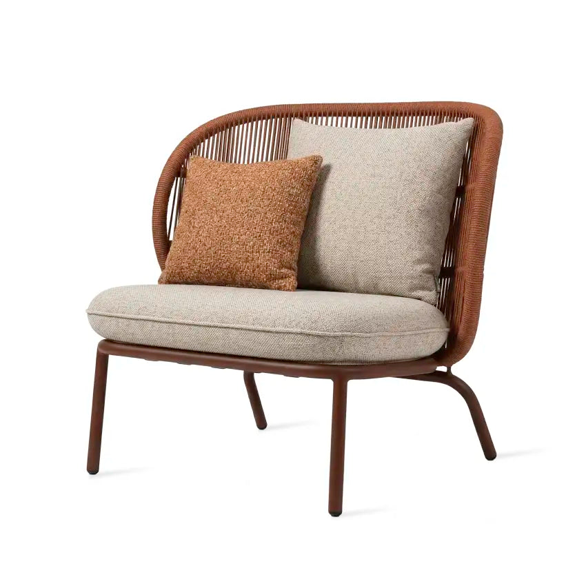 Fauteuil de jardin Vincent Sheppard KODO, couleur Rust, avec corde en polypropylène et deux coussins