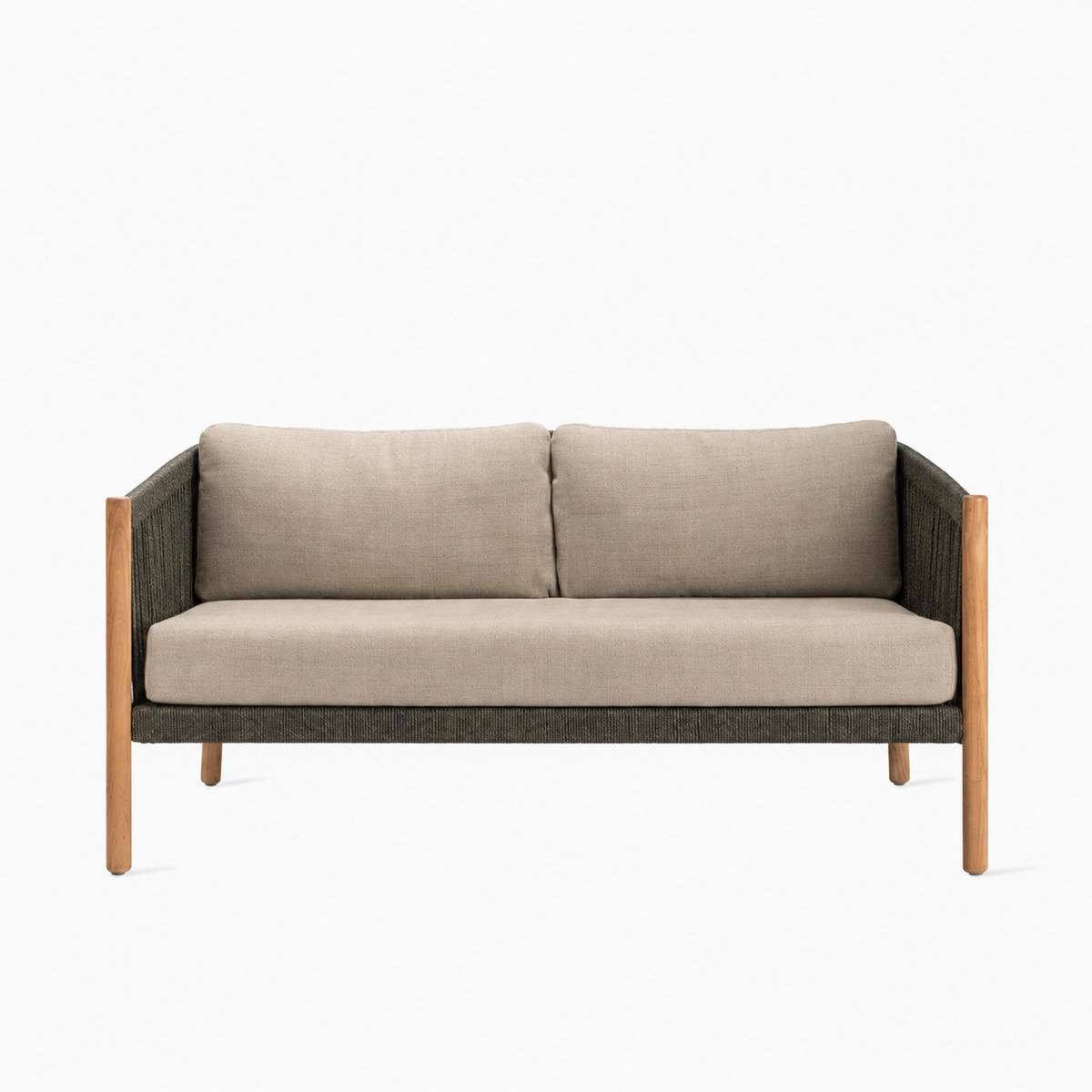 Vincent Sheppard LENTO Garden Sofa in Teak Anthracite with Cushions in Almond