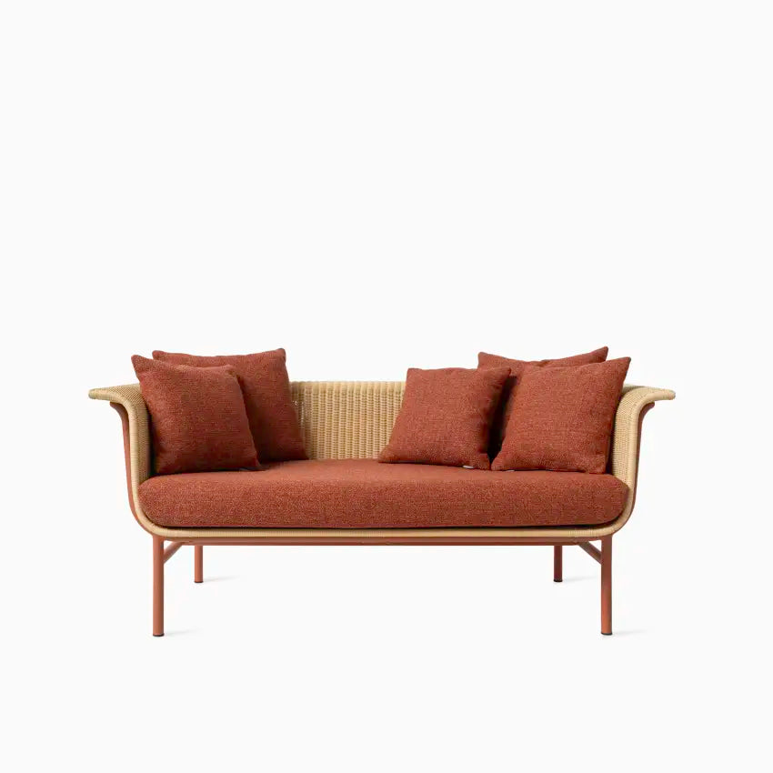 Canapé de jardin 2 places Vincent Sheppard WICKED, couleur Terracotta Natural, avec coussins Negroni
