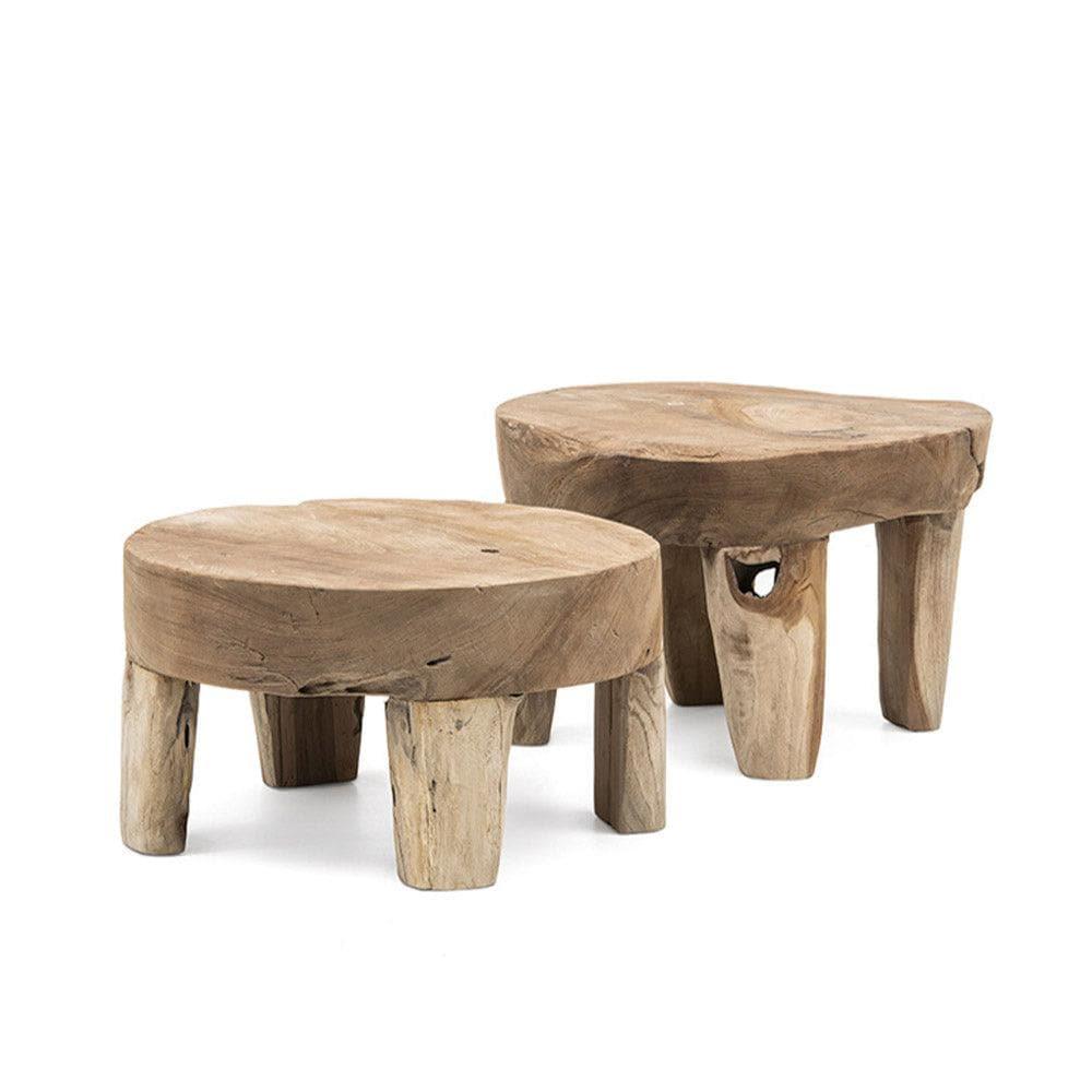 Beistelltisch SAMBA von Gommaire – runder Outdoor-Tisch aus recyceltem Teakholz, kompakt, wetterfest und ideal für Garten, Terrasse oder Lounge